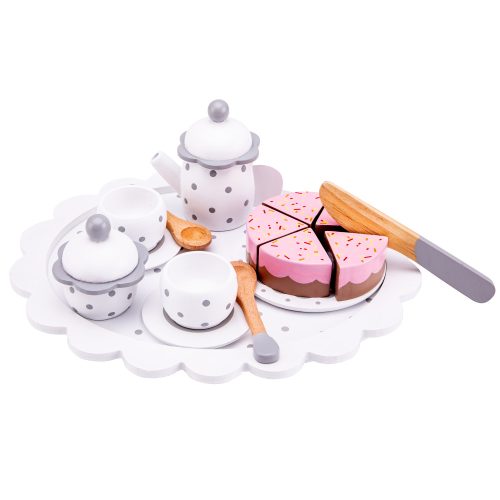 Fa játék teáskészlet vágható tortával - fehér